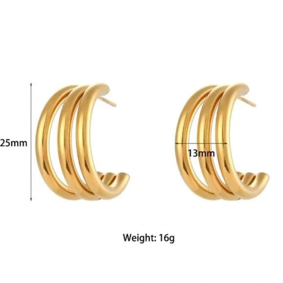 NEW 18K GOLD 3 LAYERS TUBE SHAPE HOOP EARRINGS, NICE EARRINGS, CUTE EARRINGS - Picture 7 of 7